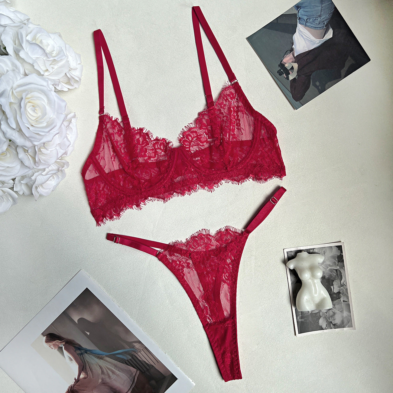 FREEDOMBEAUTY | Sex Lace Set 2-piece Set lace French lingerie two-piece set underwire bra