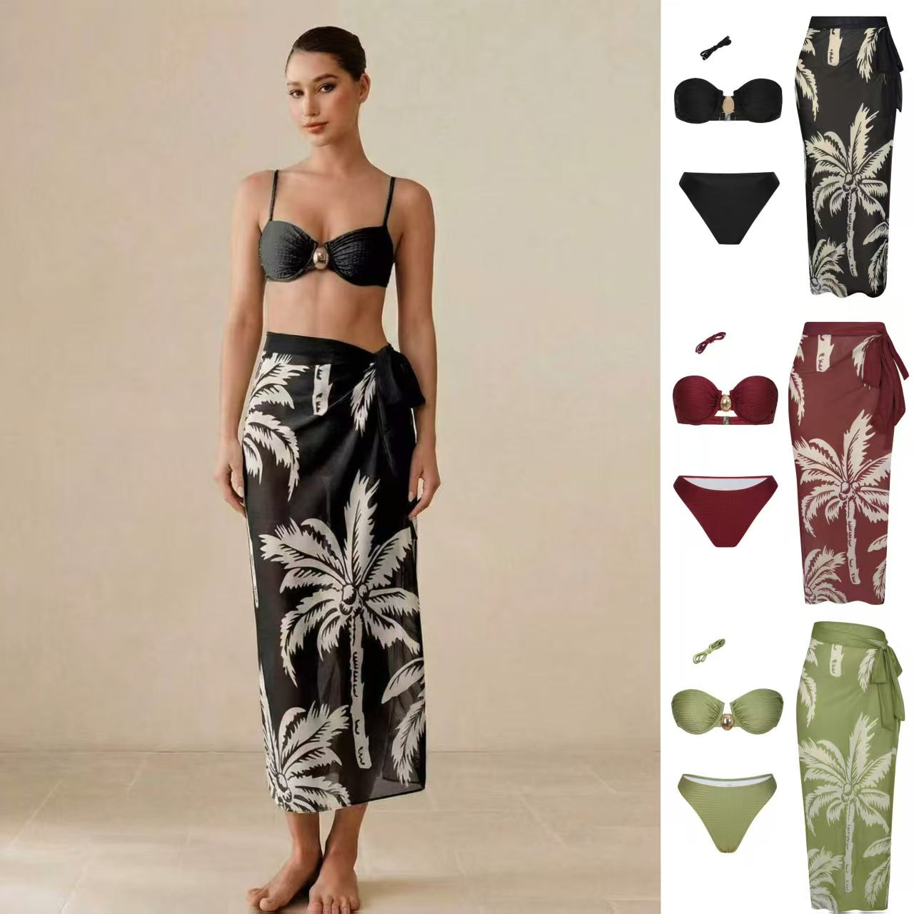FREEDOMBEAUTY | New split swimsuit women's sexy suspenders tight bikini wrap skirt three-piece slim vacation swimsuit women
