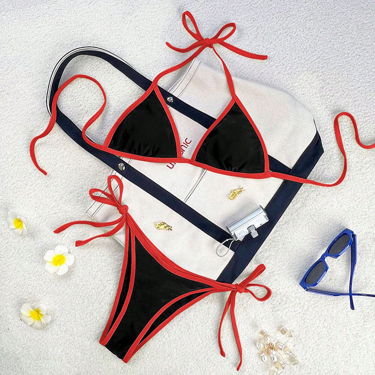 FREEDOMBEAUTY | Swimwear 2025 new European and American color matching lace-up split swimsuit women's beach hot spring swimwear wholesale