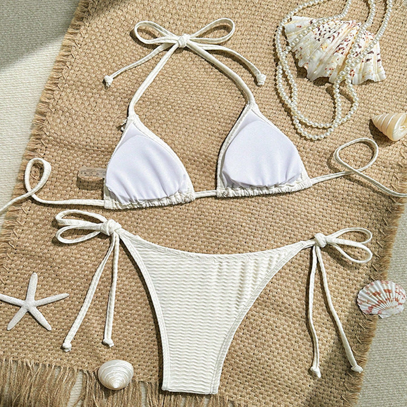 FREEDOMBEAUTY | 2025 new European and American shell lace-up bikini swimsuit women's beach hot spring bikini swimsuit