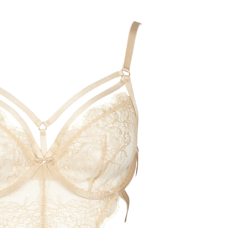 Freedombeauty | FQ2730 champagne gold bronzing back onesie bundled perspective hollowed-out lace sexy hip fun Europe and America