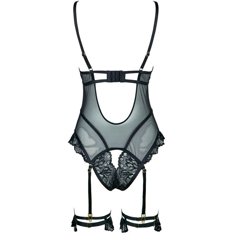 FREEDOMBEAUTY | FQ2875M211 lace steel rim sponge mesh see-through onesie women's interest free open crotch underwear leg ring black