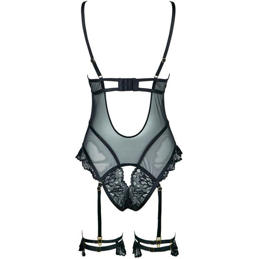 FREEDOMBEAUTY | FQ2875M211 lace steel rim sponge mesh see-through onesie women's interest free open crotch underwear leg ring black