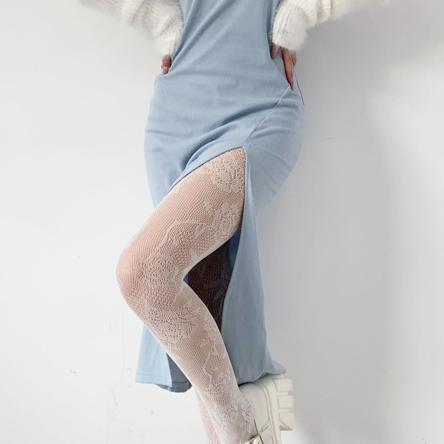 FREEDOMBEAUTY | Autumn and Winter Pure Wind Sweetheart Spice Girls White Silk Vintage Mesh Rose Stockings Fishnet Socks Bottom Pantyhose