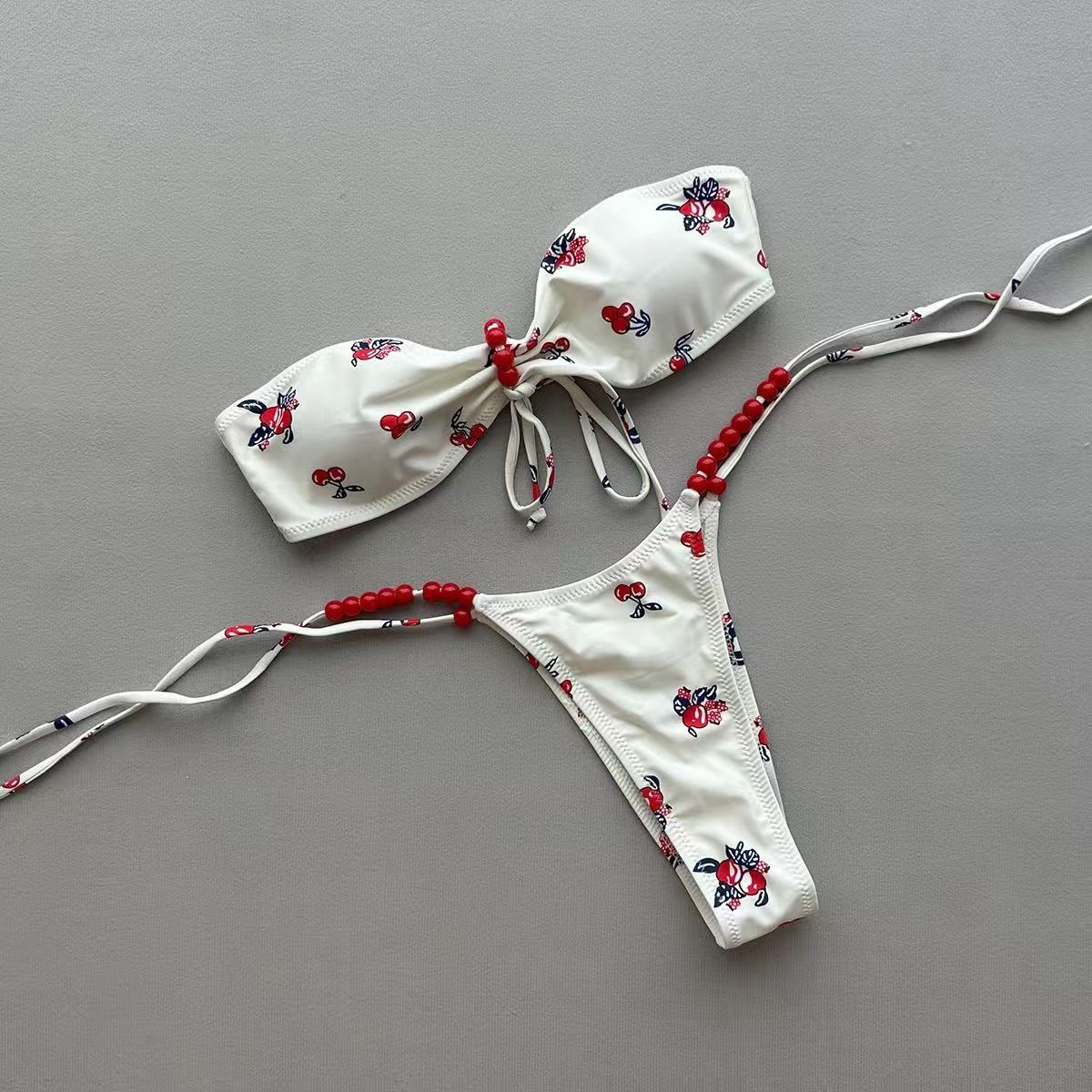 FREEDOMBEAUTY | Printed tube top split swimsuit women's new bikini swimsuit sexy bikini swimsuit