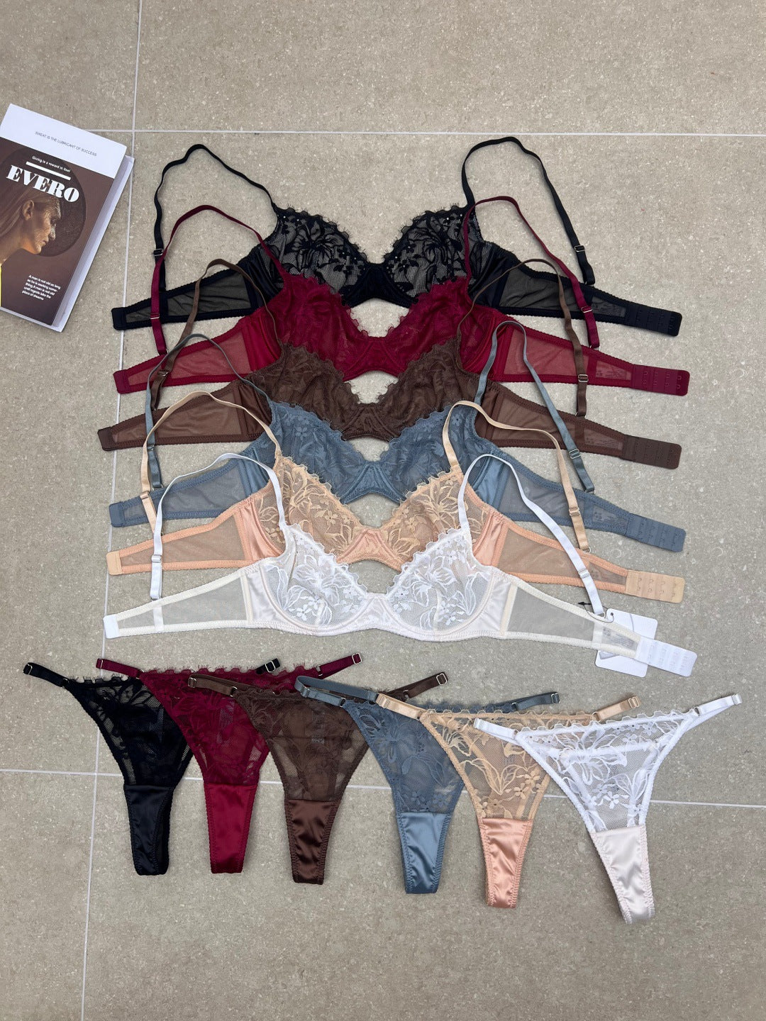 FREEDOMBEAUTY | Cross-border ultra-thin French lace eyelash edge underwear women's big breasts show small sexy bras foreign trade gathering bra set