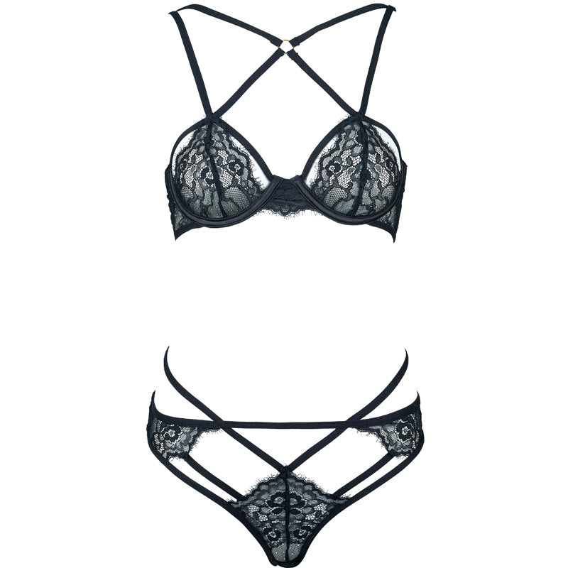 Freedombeauty | FQ2903 Eyelash Elastic Lace Steel Rim Ultra Thin Bra Hips Low Waist briefs Set Sexy European and American Cross-border