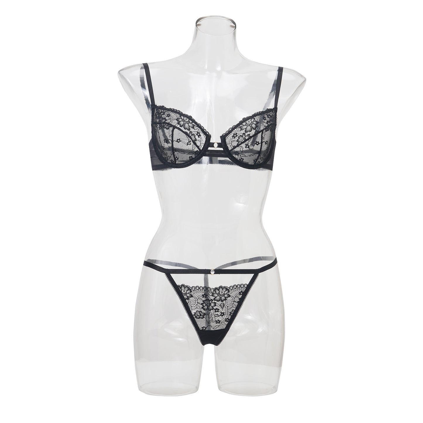 FREEDOMBEAUTY | French women's bra thong set, new hollowed-out perspective black and white lace sexy underwear women