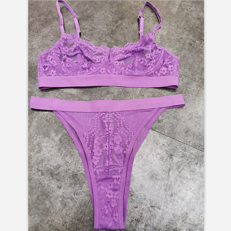 FREEDOMBEAUTY | Bra ultra-thin lace underwear sexy seduction rimless triangle cup thong bra sexy lace underwear