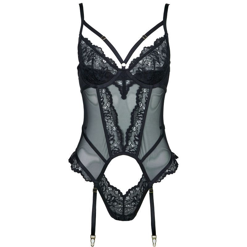 FREEDOMBEAUTY | FQ2875M211 lace steel rim sponge mesh see-through onesie women's interest free open crotch underwear leg ring black