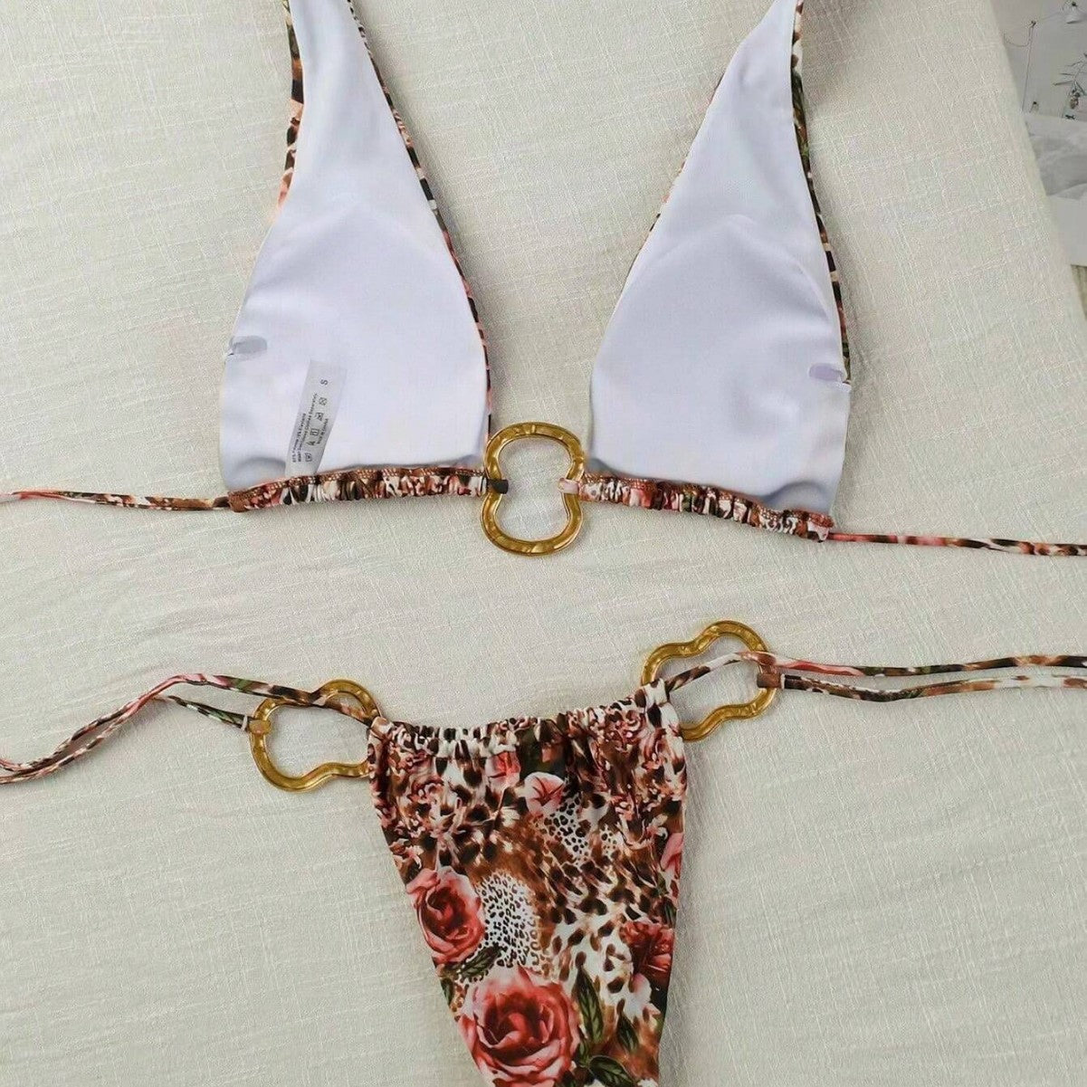 FREEDOMBEAUTY | 2025 New Sexy Bikini Suit Lace-up Solid Color Printing Low Waist Fashion Women's Neck Spot