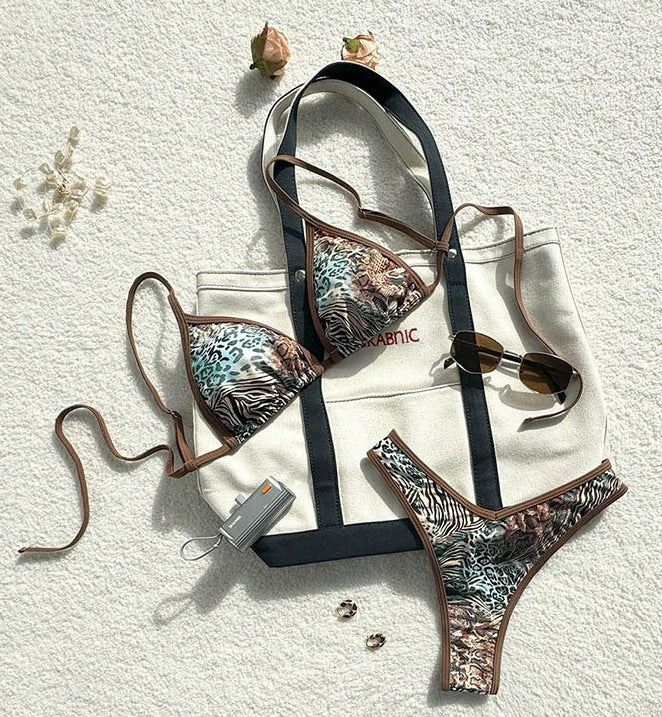 FREEDOMBEAUTY | Leopard print bikini 2025 new European and American lace-up swimsuit women's high-end beach hot spring swimsuit bikini