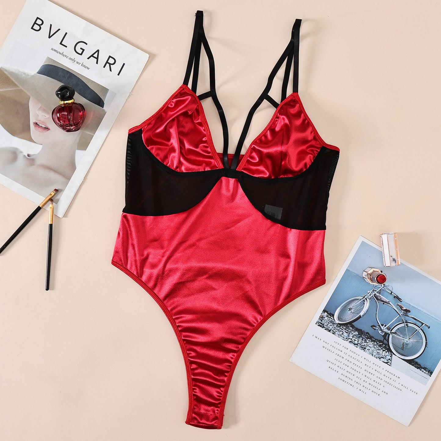 Freedombeauty | New Lace Contrast Color High Waist Shaping Backless Crotch Free Sex Fun  bodysuit Women 27723
