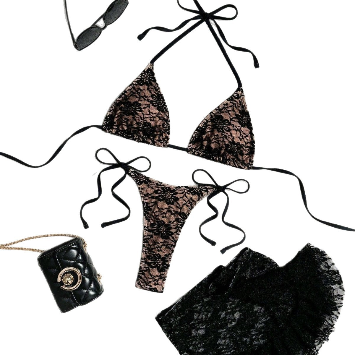 FREEDOMBEAUTY | 2026 New Short Skirt Three-piece Lace Double Fabric Bikini Suit Swimsuit Female Factory Direct Sales