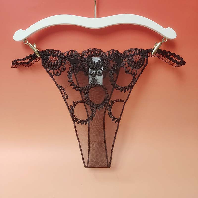 FREEDOMBEAUTY | European and American foreign trade pure desire style lace women's underwear comfortable and sexy women's thong low waist temptation mesh embroidery