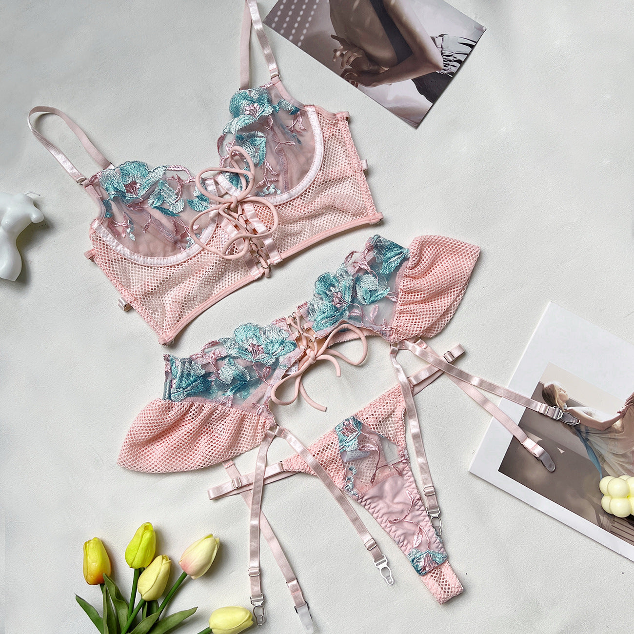 freedombeauty|Russian new multi-color embroidery sexy high-quality erotic women's underwear lace bra panty set