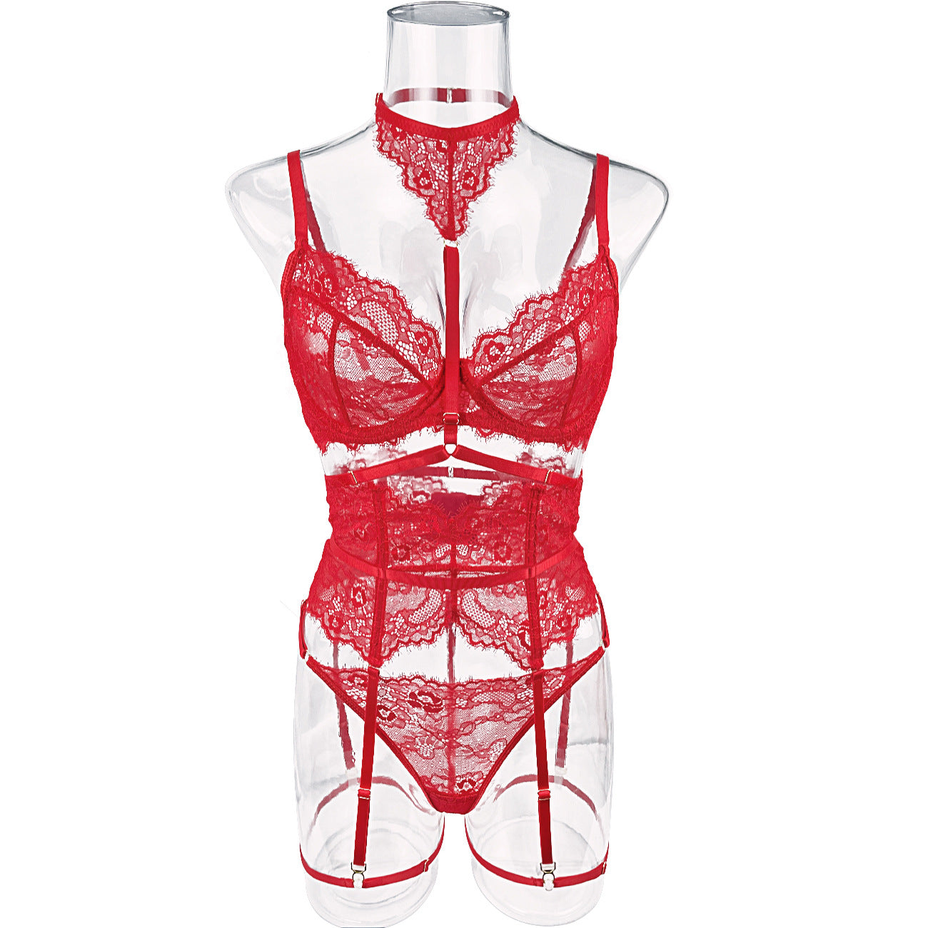 freedombeauty|Sex lace neck strap splicing body sculpting belt suspender sexy bra 5 kit set