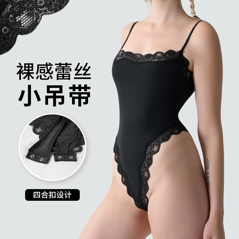 Freedombeauty | Summer Spice Girl Style Lace Edge Adjustable onesie tights inside vest double shapewear women's suspenders