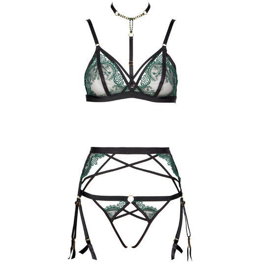 Freedombeauty | FQ2765 Premium Embroidered Mesh Thin Transparent Sex Underwear Rhinestone Removable T-Scrotch Garter Set