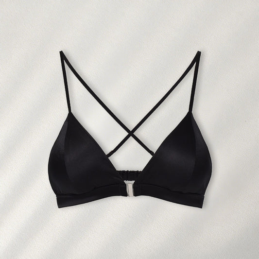 FREEDOMBEAUTY | mulberry silk new gold three-tower silk French underwear women's front buckle mulberry silk sexy deep V steel-rimless French bra