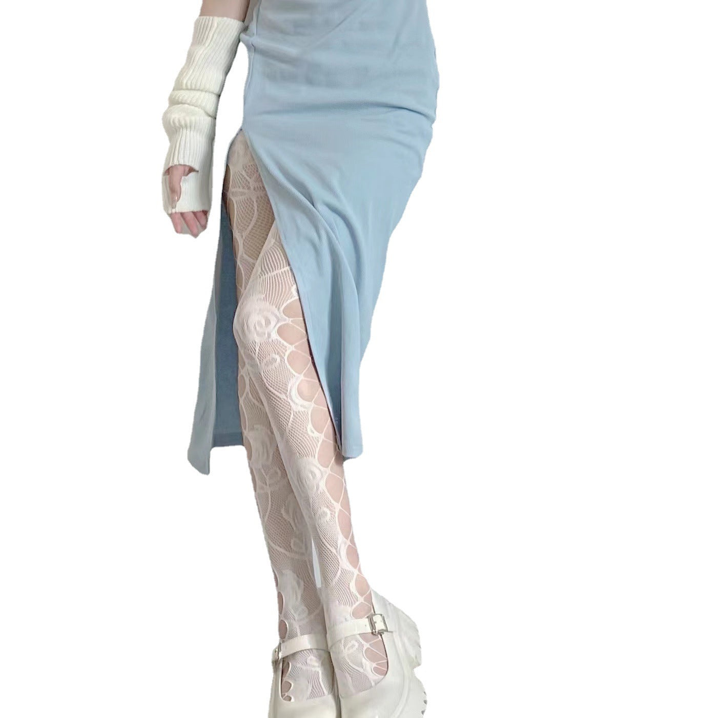 FREEDOMBEAUTY | Spring/Summer Punk Babes Wind Mesh Socks Color Sexy Side Hollow Rose Pantyhose Lace Bottom Pantyhose