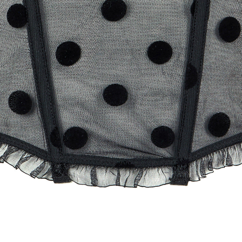 FREEDOMBEAUTY | FQ2775 Flocking Polka Dot Non-elastic Mesh SpongeBob Pad Fish Bone Chest Bone Wear Mesh Shoulder Strap Removable Spice Girl Pack