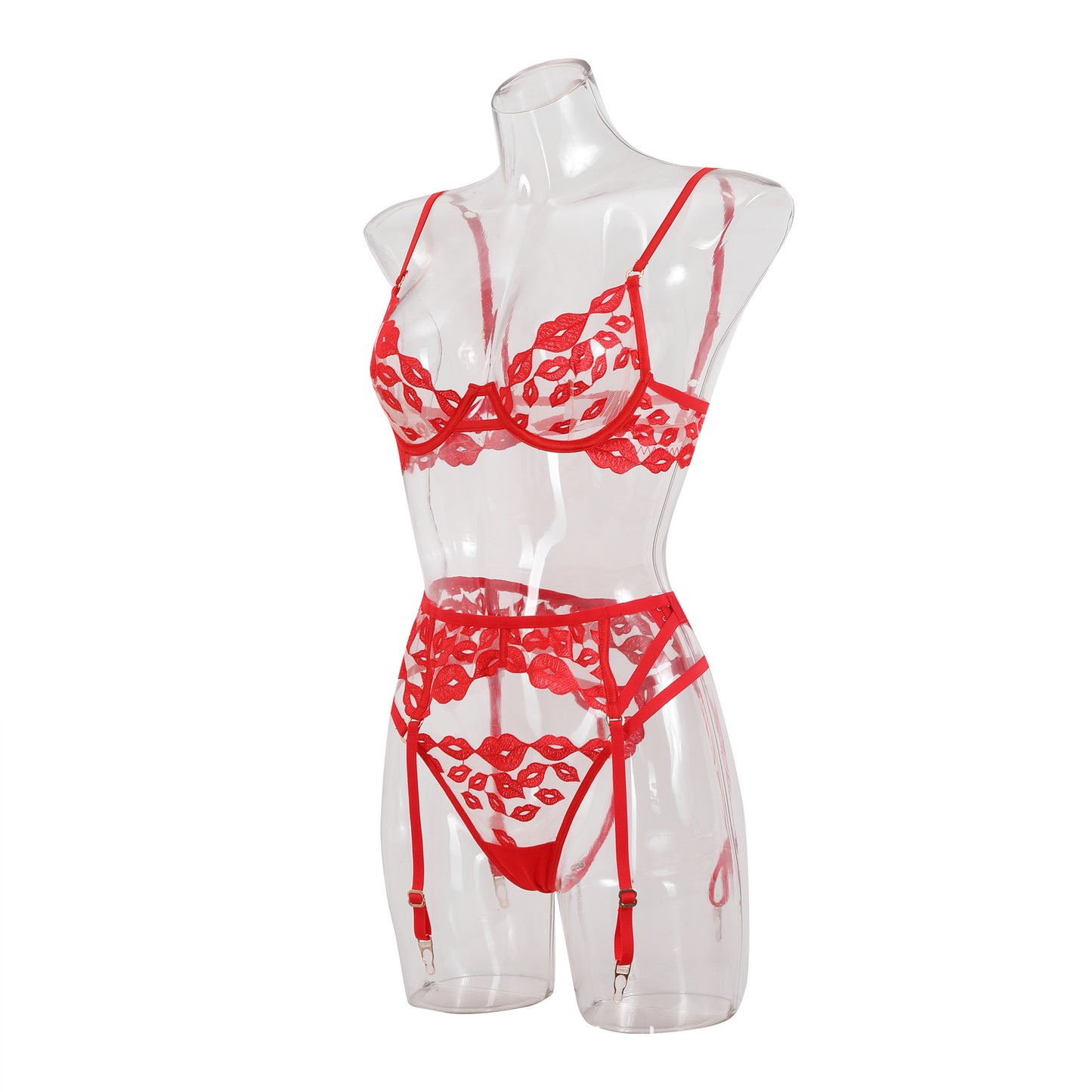 FREEDOMBEAUTY | New environmentally friendly recycled material European and American cross-border sexy bra women's suit red lip Valentine's Day underwear panties thong