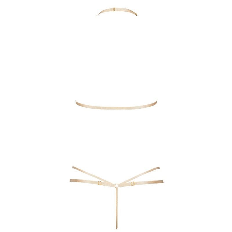 Freedombeauty | FQ2729 bronzing eyelash lace three-point champagne golden triangle cup neck back thong sex set