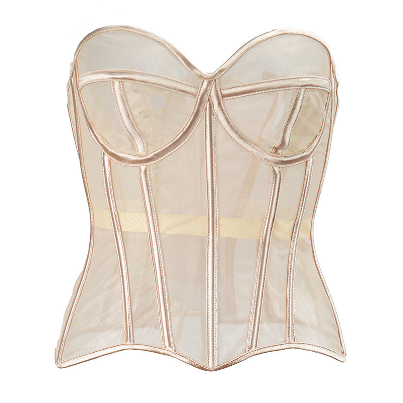Freedombeauty |  Early Spring Perspective Mesh Thin Shape Corset Women's Sexy Underwear Outer Tie T1077
