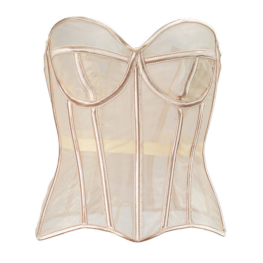 Freedombeauty |  Early Spring Perspective Mesh Thin Shape Corset Women's Sexy Underwear Outer Tie T1077