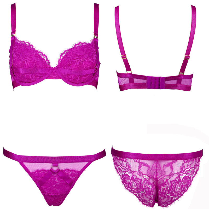 Freedombeauty | FQ2824 Lash Lace Elastic Memory Steel Rim Double Layer Micro-Collect Bra Set Garter Sparkle Mesh Black