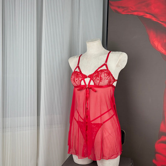 FREEDOMBEAUTY | FQ2874 Perspective mesh sex underwear suspender nightdress embroidery slit seduction suit women's cross-border straps Europe and America