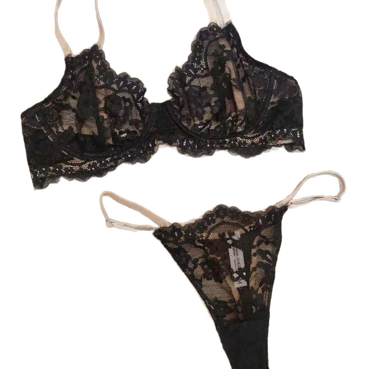 FREEDOMBEAUTY | French lace underwear sponge-free sexy bra foreign trade big breasts small gathering bra set Lingerie