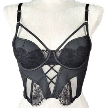 FREEDOMBEAUTY | FQ2880 Reverse Leather Lash Lace Short Corset Black Сексуальное Белье