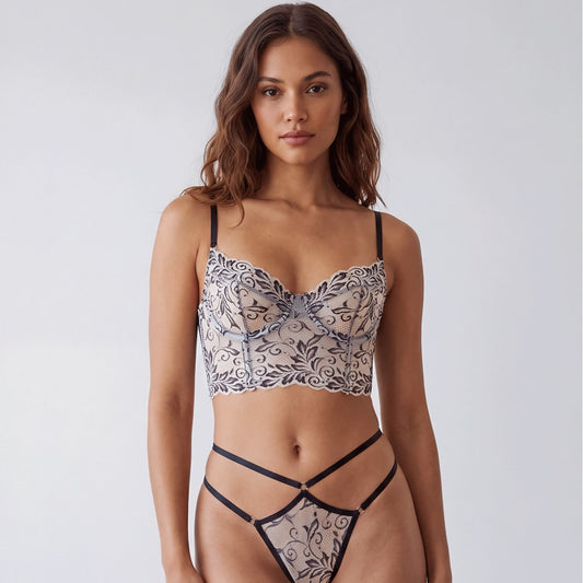 FREEDOMBEAUTY | Cross-border European and American sexy underwear women's lace thin bra set with big breasts and small breasts gathered together to support anti-sagging bra