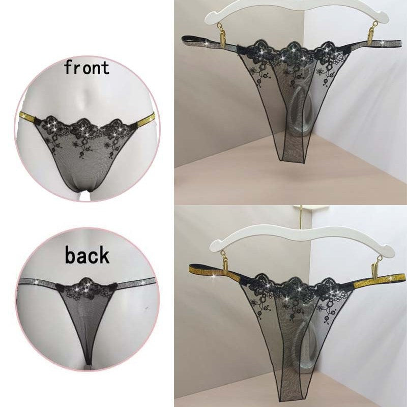 FREEDOMBEAUTY | Embroidery sexy flower women's perspective lace seduction lingerie panties thong cross-border combination