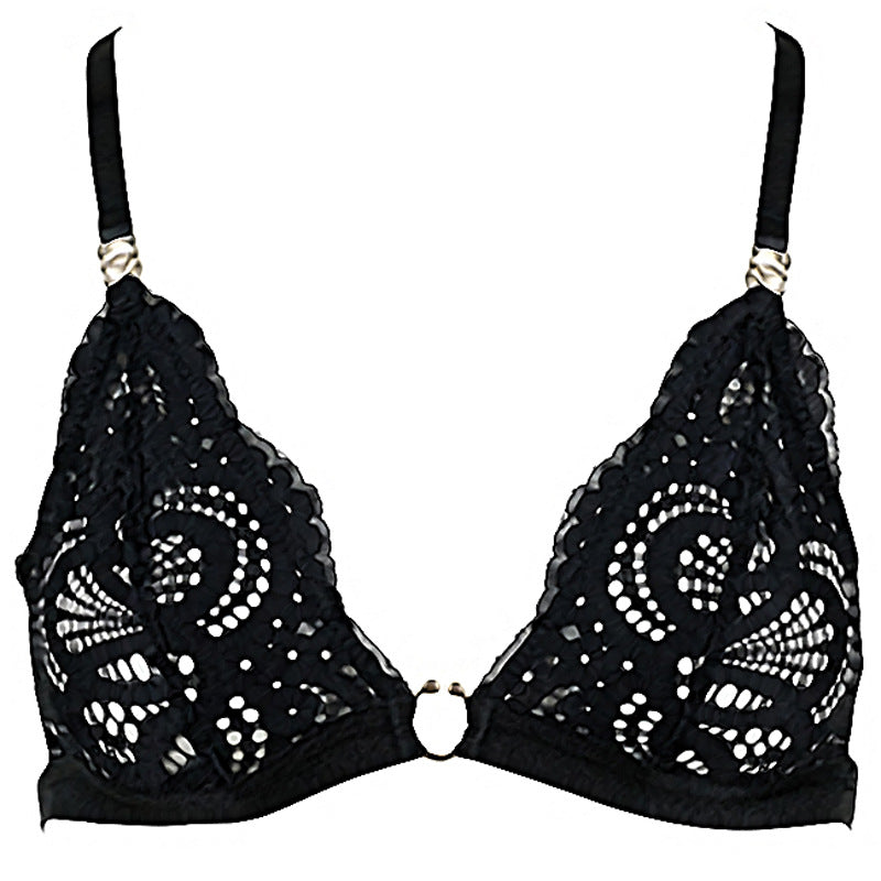 FREEDOMBEAUTY | FQ2841M204 French Pure Lace Triangle Cup Low Waist Thong U-Buckle Crossed Back Sexy Set