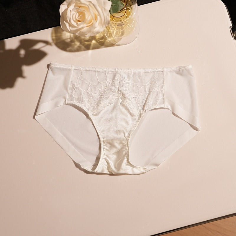 FREEDOMBEAUTY | Lace lightweight rimless mulberry silk panties triangle French double shoulder strap women's bra