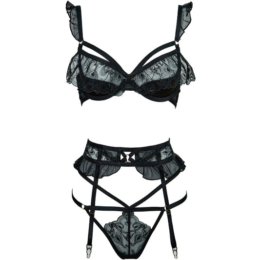 FREEDOMBEAUTY | FQ2863T221M212 Women's French Underwear 1/4 Cup Embroidered Lace Underwear Lift Up Breast Pure Black