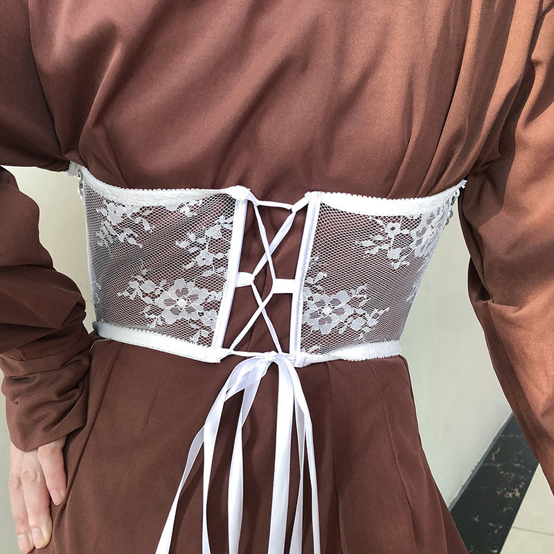 Freedombeauty | 21cm autumn new short gentle lace pearl waist seal fish bone strap decorative waist seal outer spot