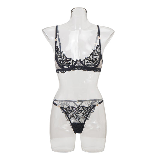 FREEDOMBEAUTY | Cross-border classic embroidered bras and underwear two sets women's underwear fishbone foreign trade special for Bra ultra-thin bras