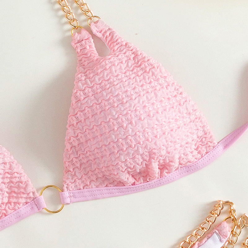 FREEDOMBEAUTY | European and American sexy chain neck split swimsuit women's beach bikini hot spring swimsuit wholesale