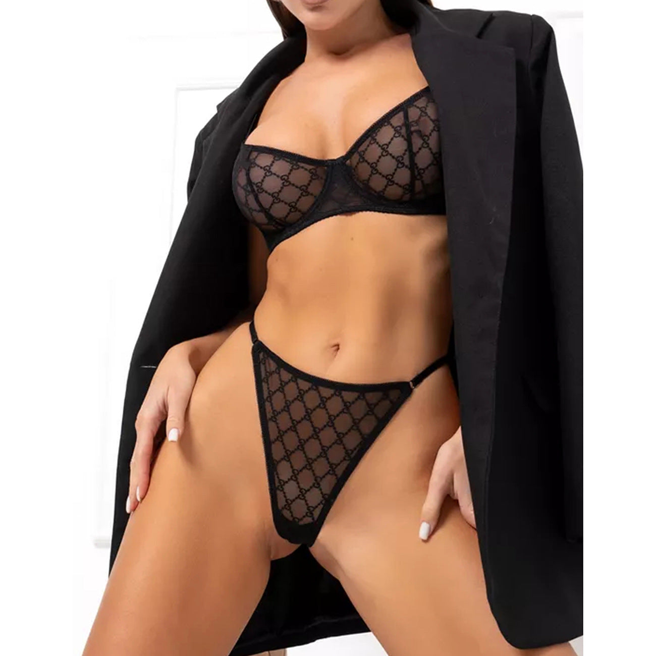 freedombeauty|Sexy underwear French bra ultra-thin mesh sex set