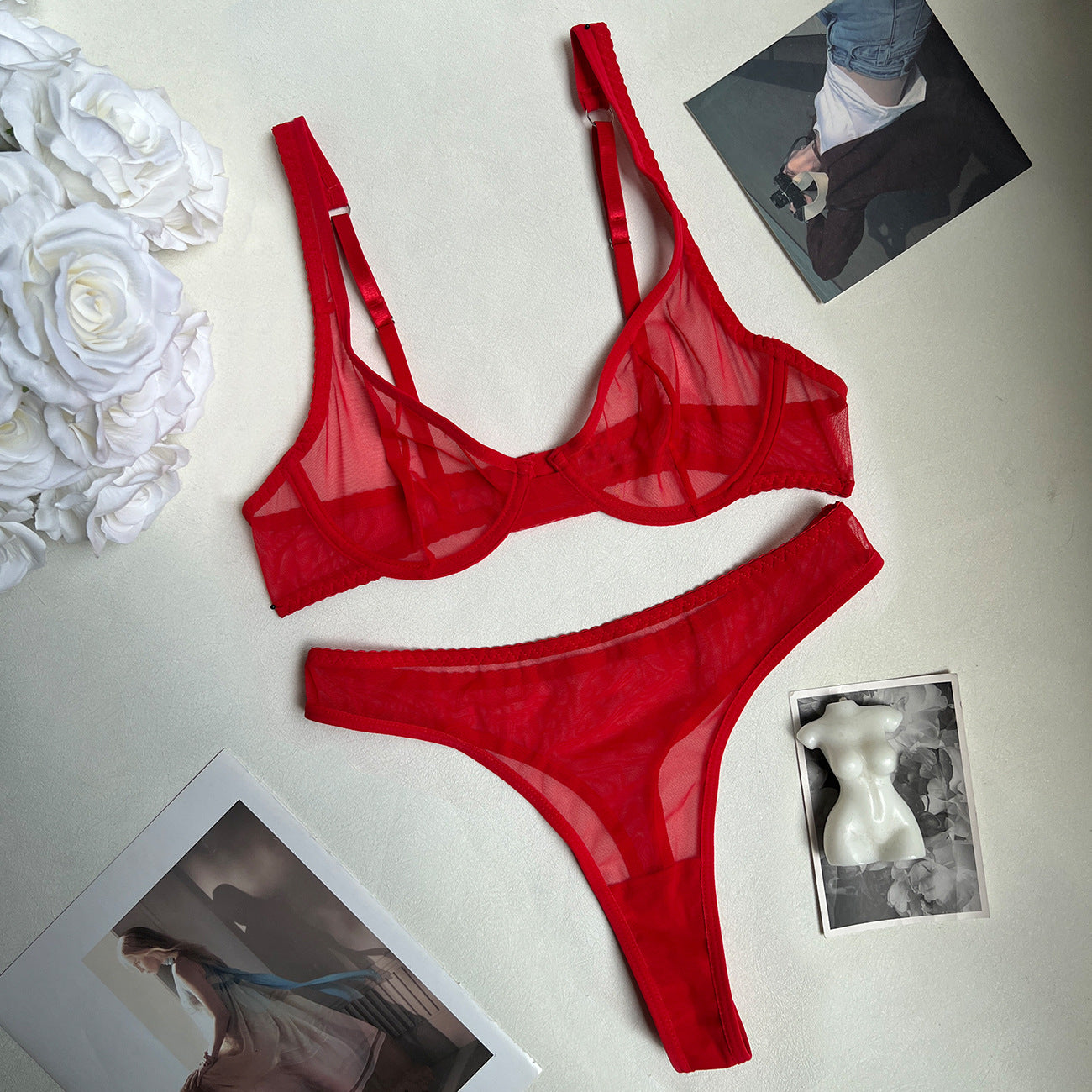 FREEDOMBEAUTY | Sexy leopard print underwear French bra ultra-thin mesh sex set perspective