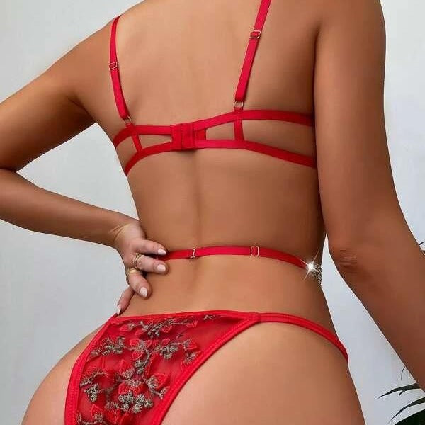 Freedombeauty | Pure desire embroidered metal chain waist hollow sex  bodysuit 21740