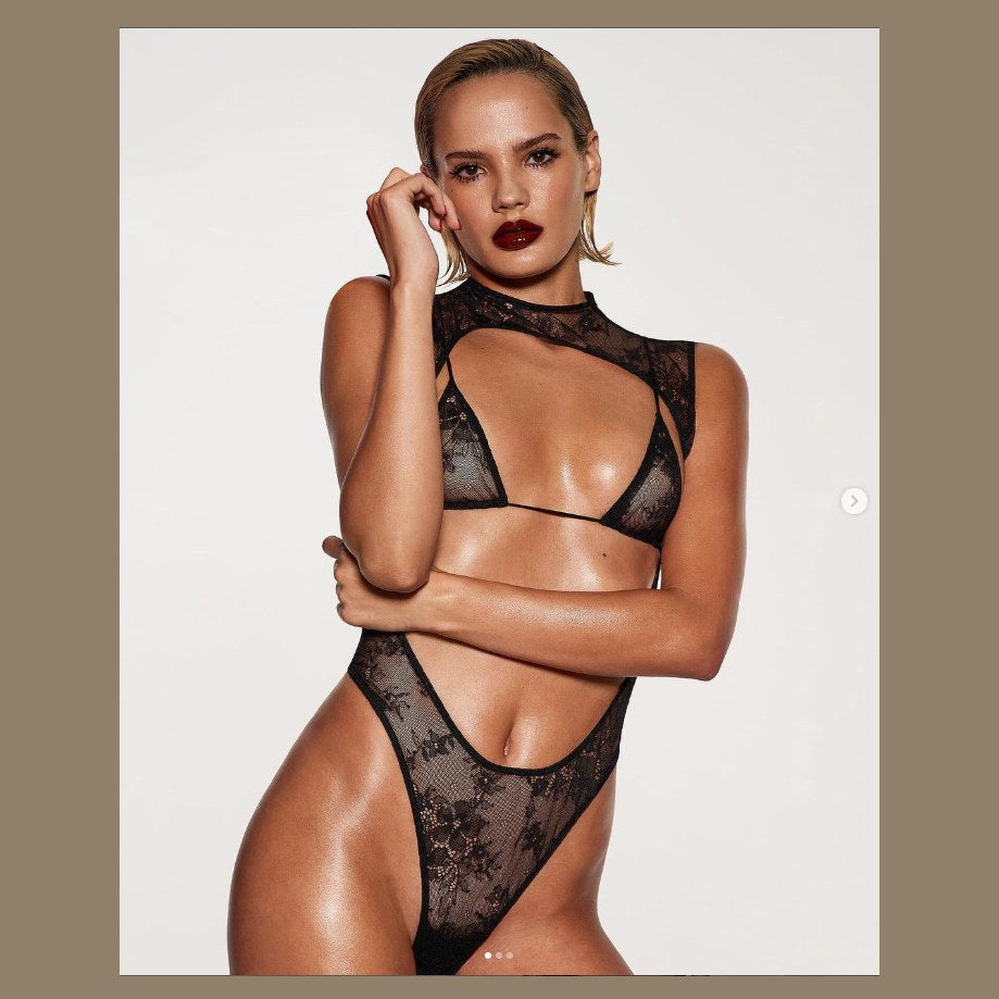 FREEDOMBEAUT | FQ2965 SKIMS Kardashian stretch lace dress sexy onesie cotton crotch buckle tight foreign trade hottie