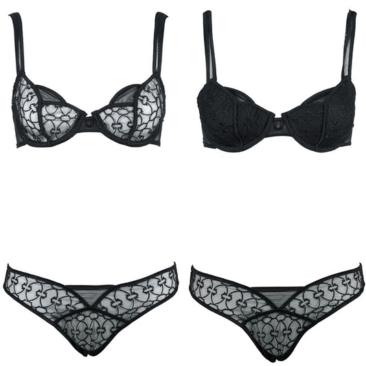 Freedombeauty | FQ2838 FQ2839 FQ1026 black embroidered steel rim thin cup cotton cup bra briefs low waist sexy