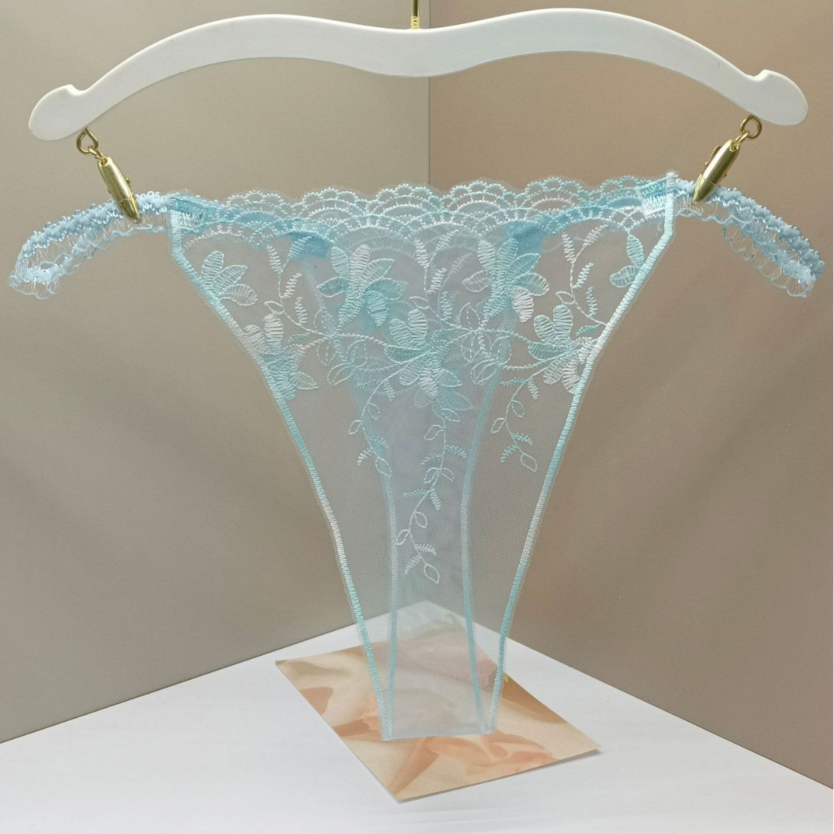 FREEDOMBEAUTY | New pattern embroidery three-color mesh color matching sexy perspective light women's crotchless lace T-pants