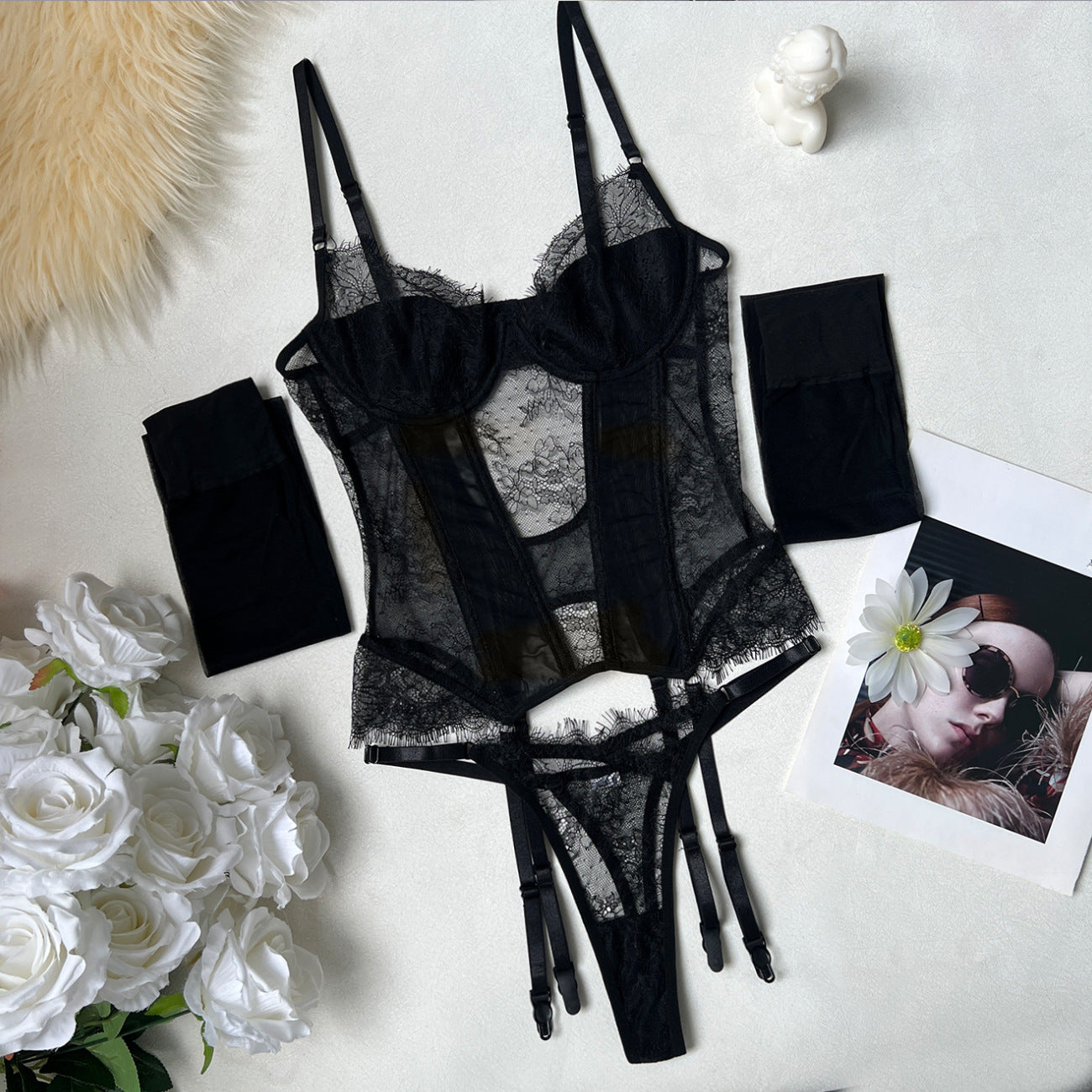 FREEDOMBEAUTY | DIER Amazon lingerie onesie lace European and American sexy suit underwear