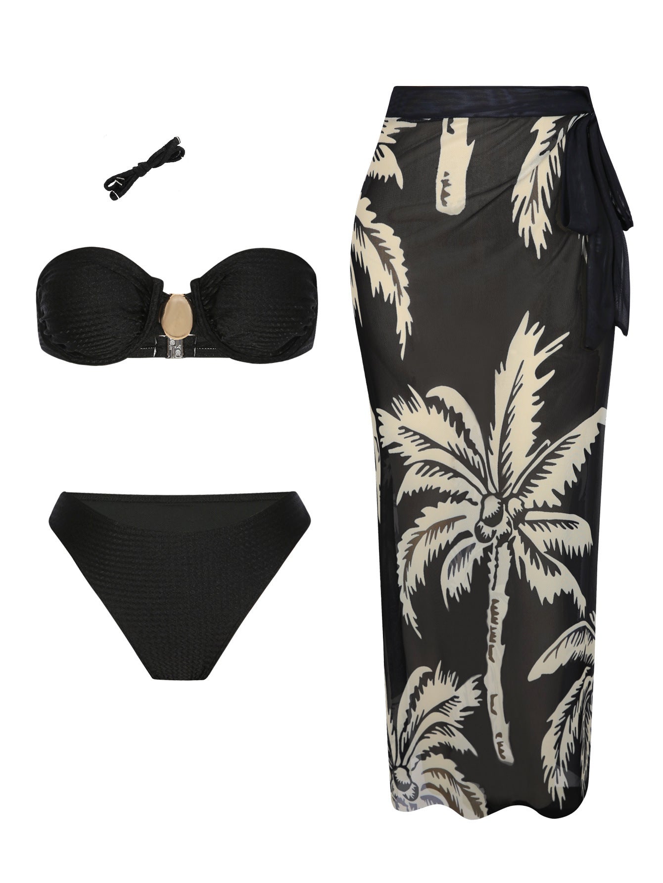 FREEDOMBEAUTY | New split swimsuit women's sexy suspenders tight bikini wrap skirt three-piece slim vacation swimsuit women